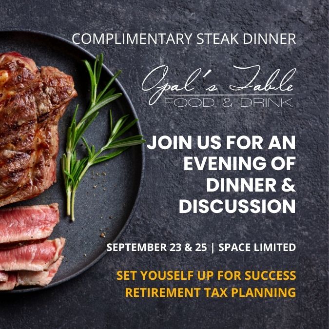 Complimentary steak dinner at Opal’s Table promoting the Tax-Optimized Retirement Seminar with Will Sparks of Financial Gravity in Midland, Texas.